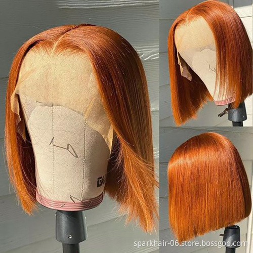 Short Orange Ginger Bob Lace Front Wig Colored Lace Part SPARK Remy Human Hair Wigs Brazilian For Women Pre Plucked Bob Wig